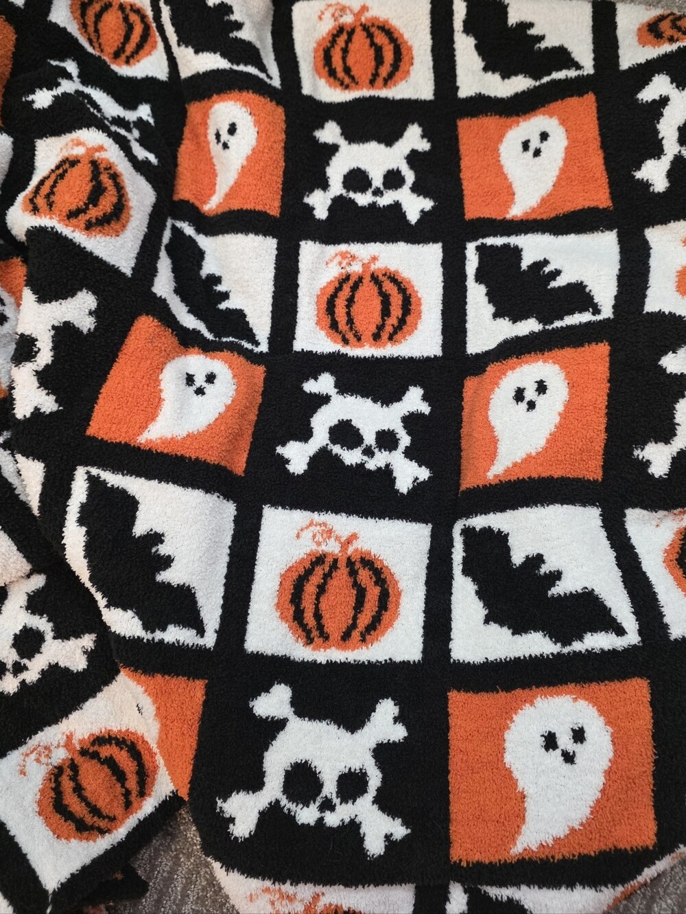 Halloween Fall Colorblock Microfiber Soft Blanket Skulls Spooky Whimsigoth 50x60